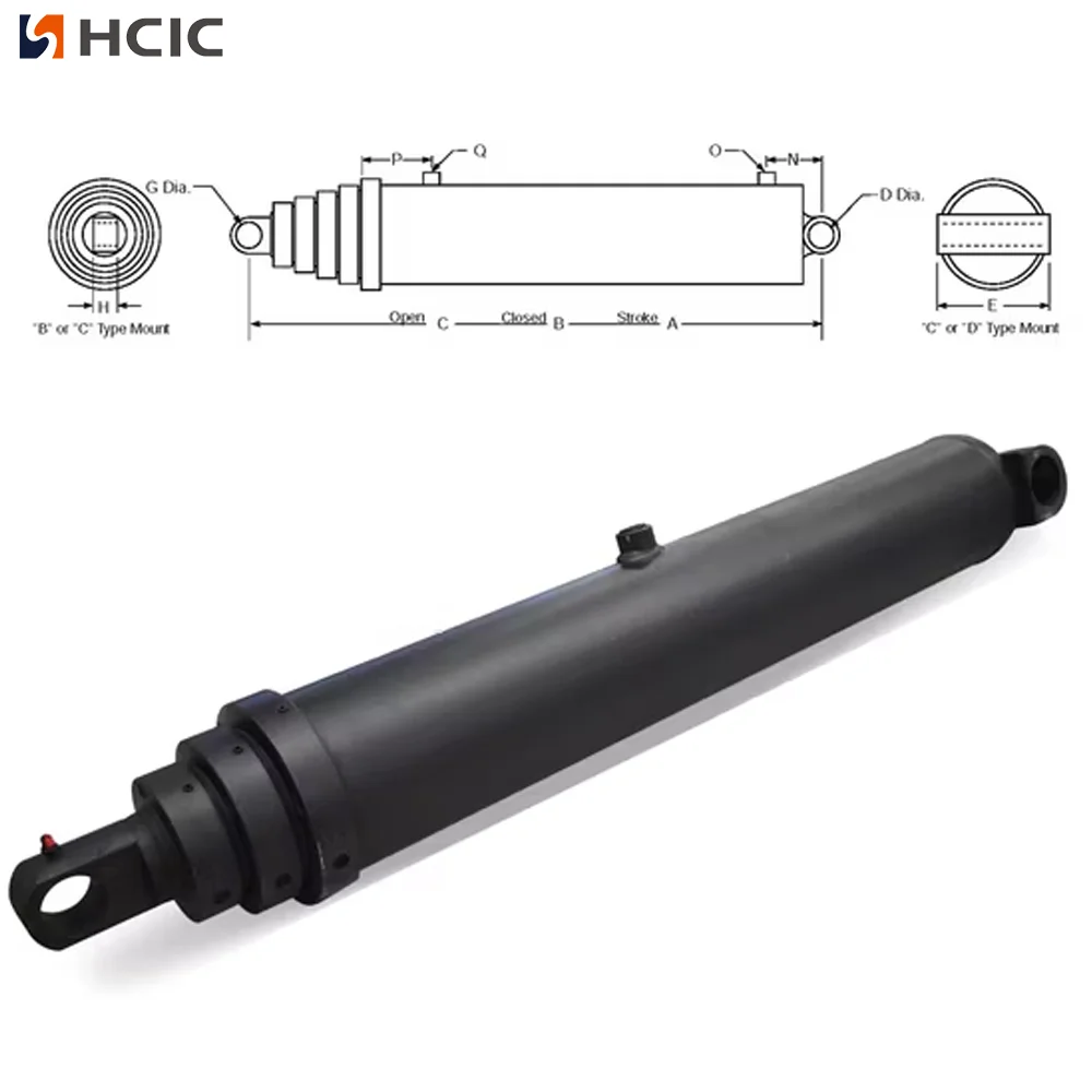 Xi lanh thủy lực dạng ống lồng tác động kép 3 giai đoạn